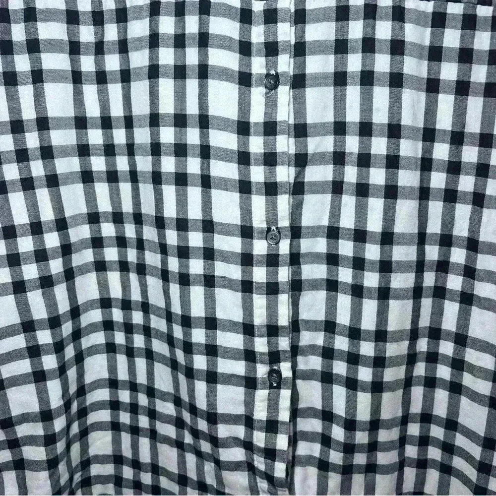 Madewell Black Cream Gingham Polka Dot Button-Down Back Tunic Size Medium - Picture 6 of 10